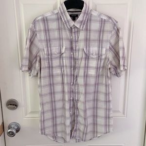 Apt 9 purple/white plaid button down shirt small